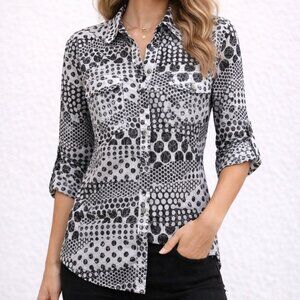 Emily Daniels Printed Button-Down Blouse | Size S